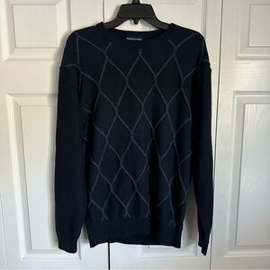 Roundtree & Yorke Sweater Mens L Navy Crewneck Cotton Cashmere Wool Grandpa